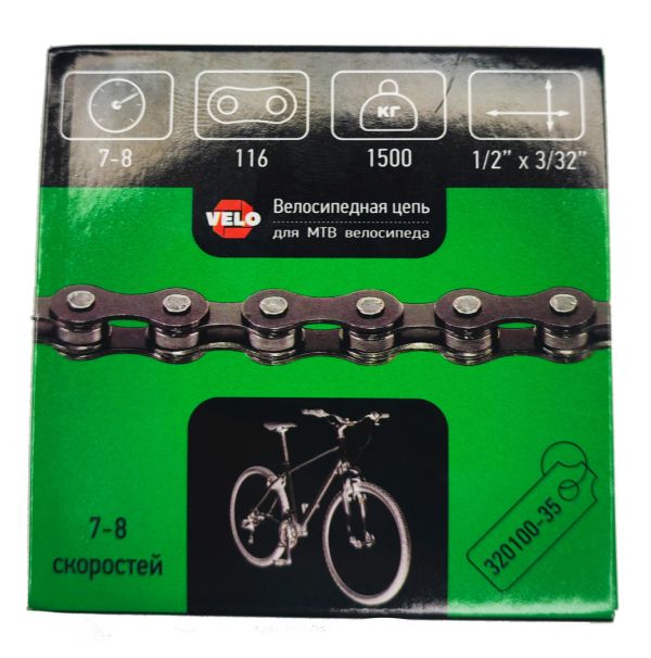 Цепь 1/2 X 3/32 116зв "VELO" 7-8ск, с замком                                                                                                                                                                                                              