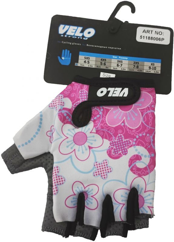 Перчатки детские для девочек (розовый-рисунок "цветы")  2XS                                                                                                                                                                                               