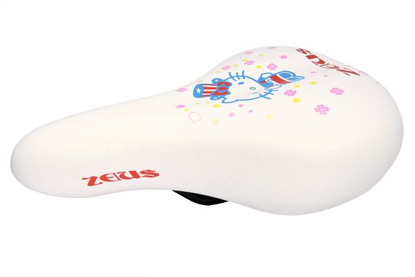 Седло ZEUS Z-3011 JUNIOR 210x145mm,рельсы сталь,белое с рисунком,340гр                                                                                                                                                                                    