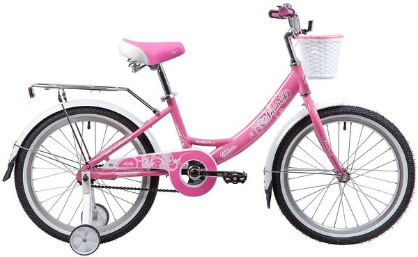 Велосипед NOVATRACK 20", GIRLISH line,розовый,  алюм.рама., тормоз нож, крылья и багажник                                                                                                                                                                 