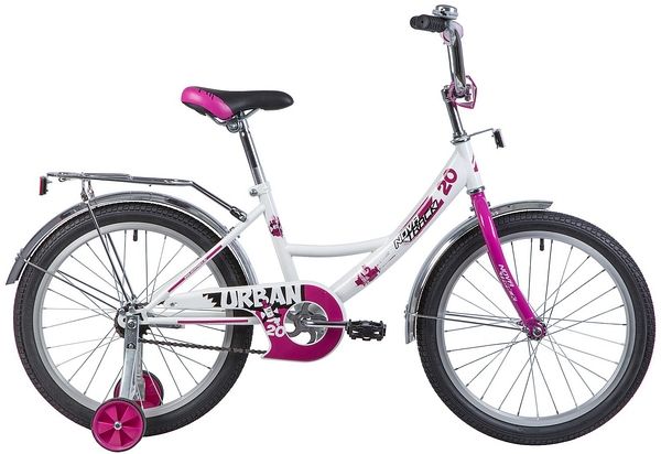 Велосипед NOVATRACK 20", URBAN, белый, защита А-тип, тормоз нож., крылья и багажник хром.                                                                                                                                                                 