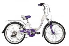 Велосипед NOVATRACK 20" BUTTERFLY сталь, белый-фиолет., 6-скор, TY21/RS35/SG-6SI, V-brake, багажник                                                                                                                                                       