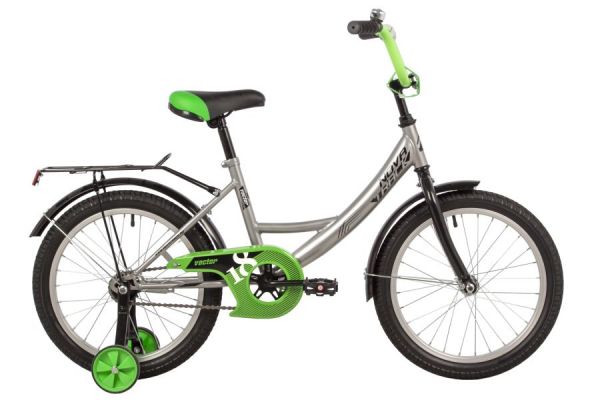 Велосипед NOVATRACK 18" VECTOR серебристый, защита А-тип, тормоз нож., крылья и багажник чёрн.                                                                                                                                                            