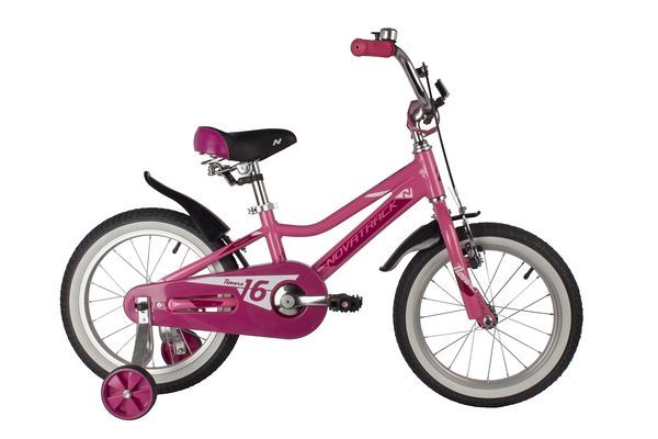 Велосипед NOVATRACK 16" NOVARA алюм., розовый, пер.руч., зад.нож. тормоз, короткие крылья, полная за                                                                                                                                                      